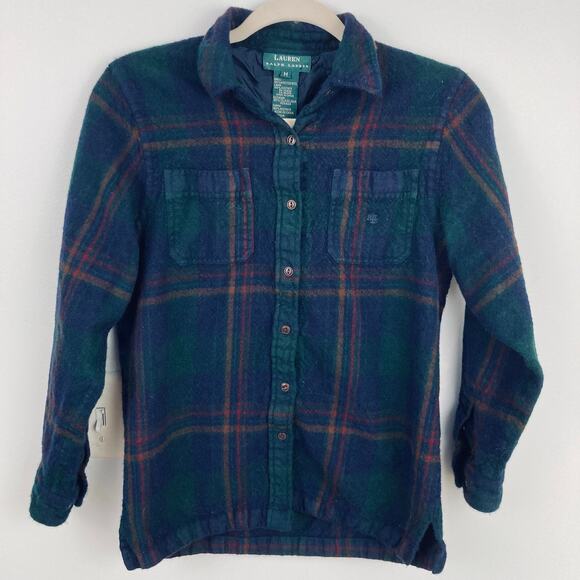 Lauren Ralph Lauren Women XS/S FLAW Green Plaid Worsted Wool Shirt Outdoor Cabin - Picture 1 of 10